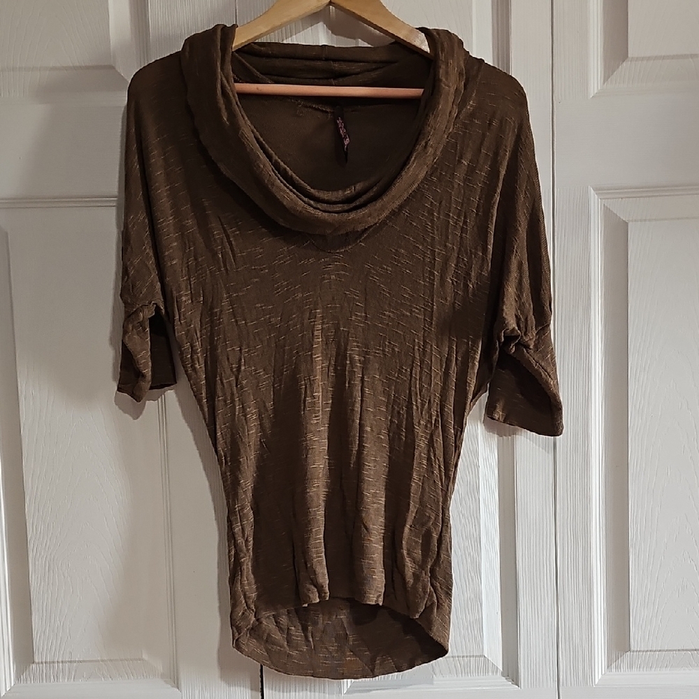 🤎 Absolutely USA Brown Cowl Neck Short Sleeve Top – Size XL 🤎